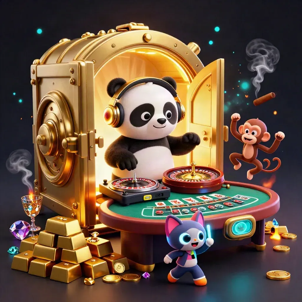 Panda DJ, scimmia breakdance e gattino glow-stick tra oro e luce da casinò